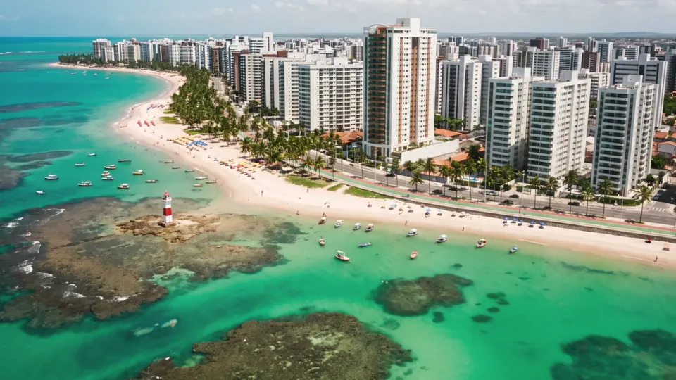 Perspectiva parada: vista aérea da orla com o edifício de demonstração